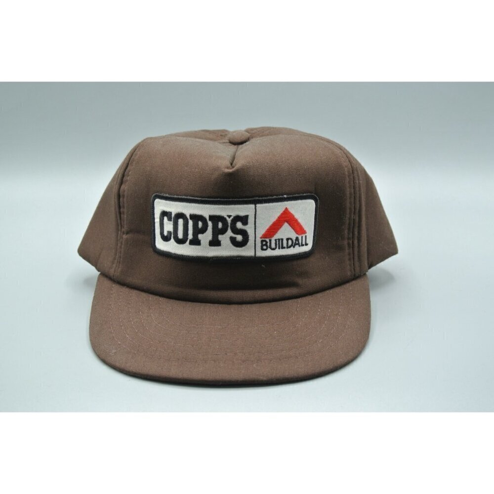 Copps Buildall Trucker Hat Cotton Snapback Athletic Headwear OS Vtg Brown White